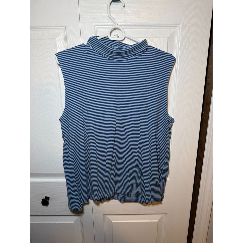 Lands’ End Women’s XL 18-20 Blue Striped Sleeveless Turtleneck Top 1804
